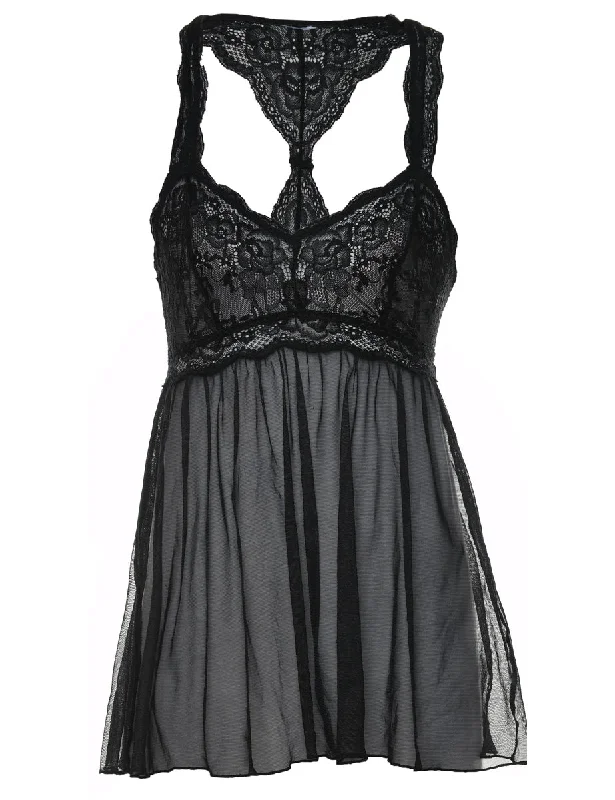 Black Lace Racer-Back Babydoll Dress - S Relaxed Women's 