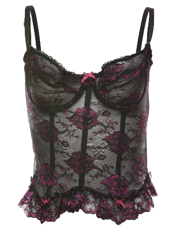 Black & Pink 1990s Lace Corset - S Elegant Women's Formal 