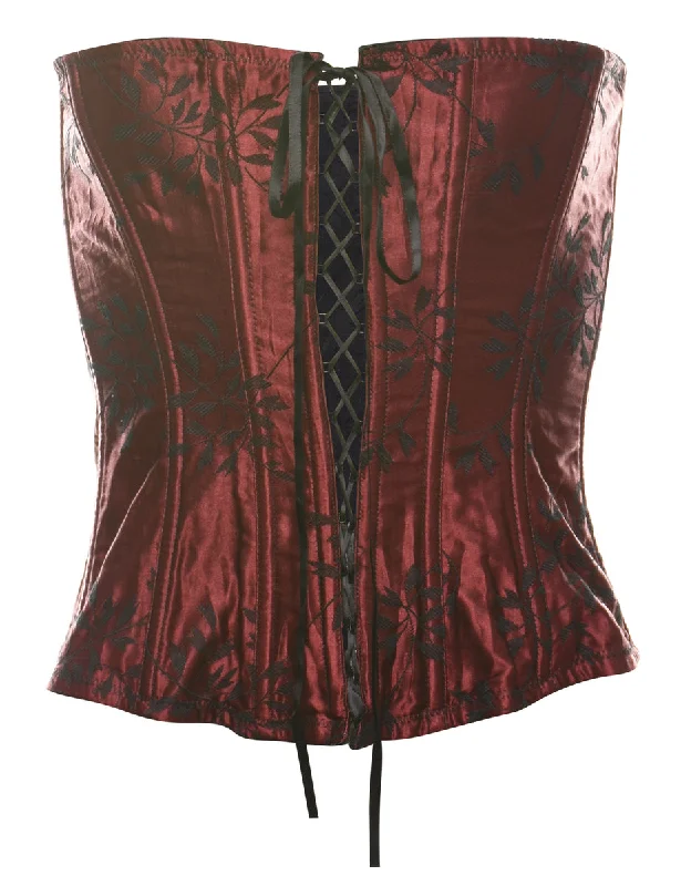 Black & Maroon Floral Design Boned Corset - S Minimalist Women's Casual