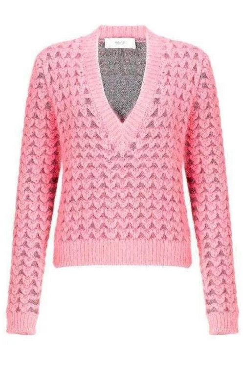 Chunky Pink Angora V Neck Jumper Compression