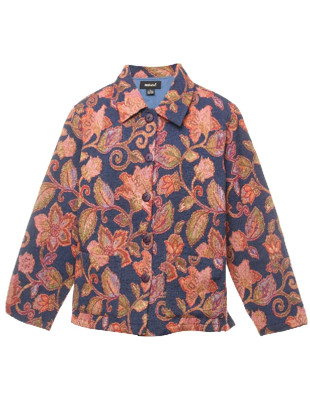 Floral Pattern Multi-Colour Tapestry Jacket - L Earthy Women's 
