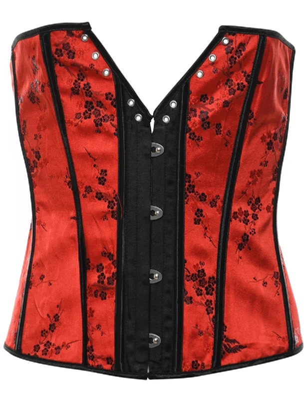 Red & Black Floral Print Corset - M Relaxed Women's Beachy