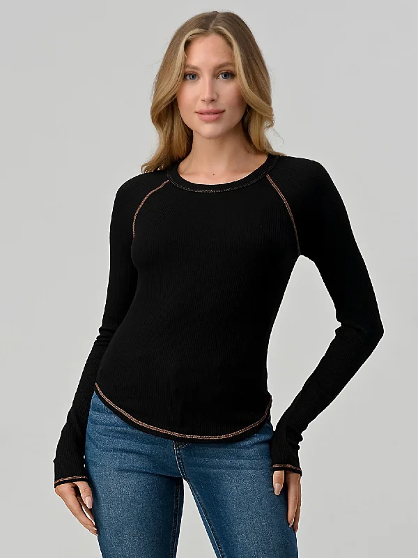 Hashttag Raglan Long Sleeve Ribbed Top Athletic Women's 