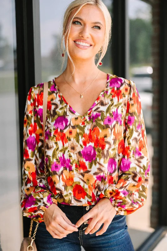 All For You Red Floral Blouse Laid - back Women's Style