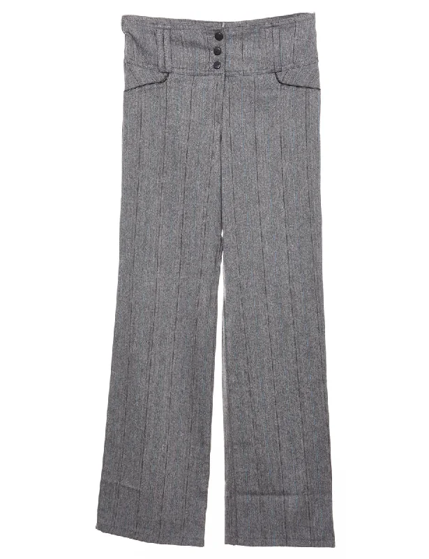 Grey Pinstriped Trousers - W27 L30 Youthful Women's Pop