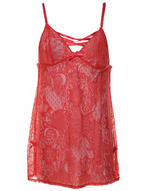 Red Classic Lace Sheer Babydoll - M Athletic Women's High - 