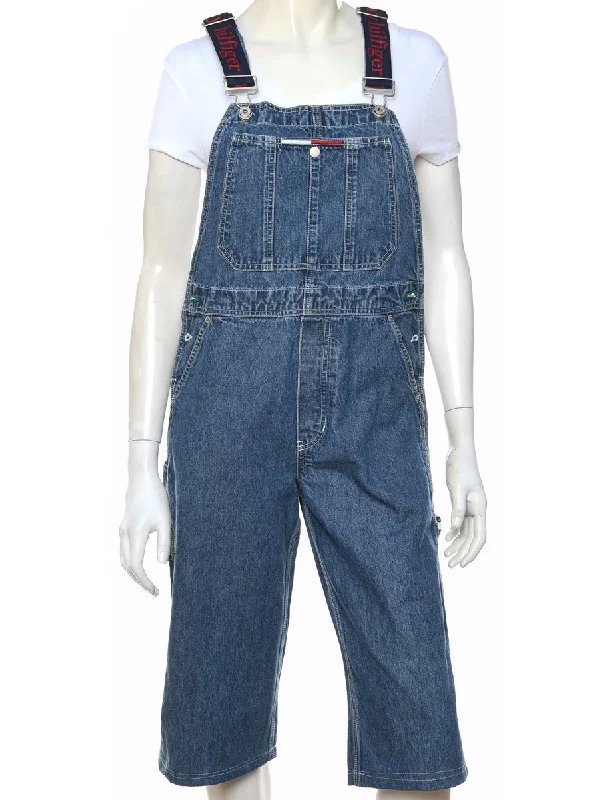 Tommy Hilfiger Medium Wash 1990s Cropped Dungarees - W32 L17 Laid - back Women's Vibe