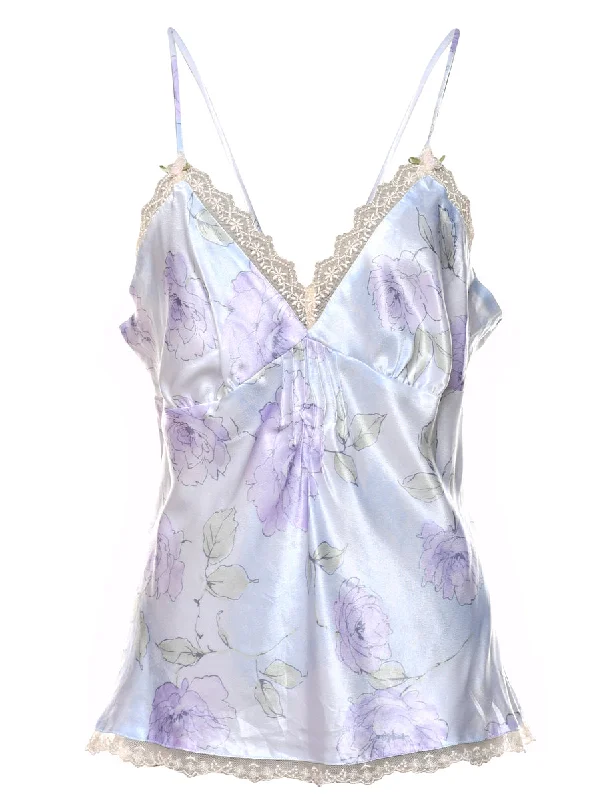 Floral Print Lace Trim Lilac Camisole Top - M Dynamic Women's High - energy