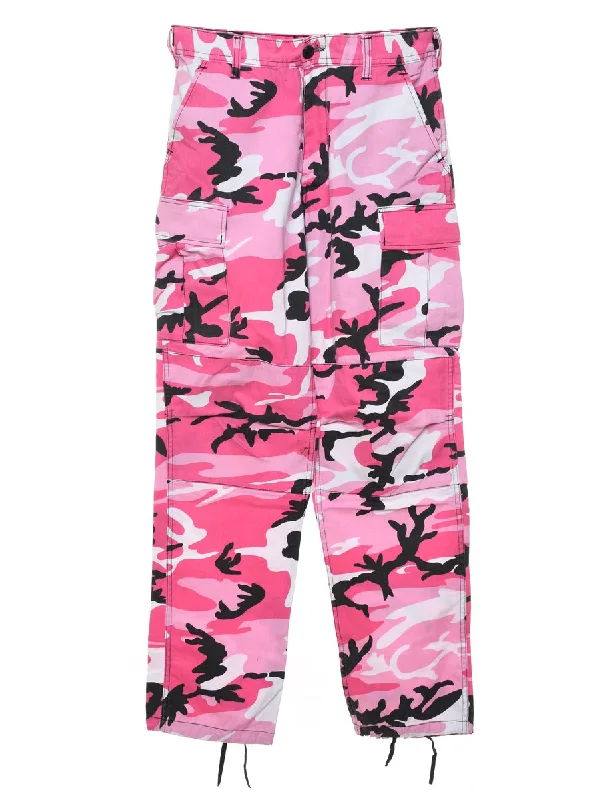Camouflage Print Cargo Trousers - W28 L30 Sustainable Organic