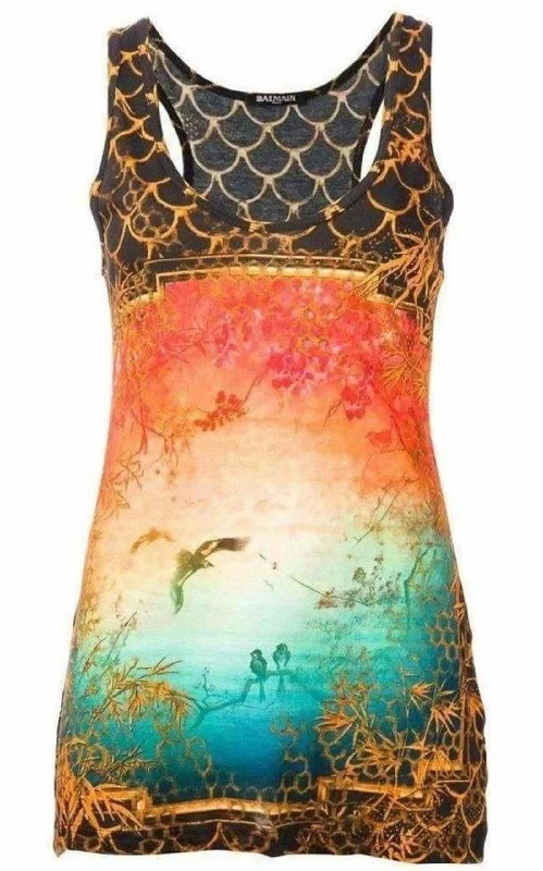Cotton Oriental Print Tank Top Earthy Women's Hemp - based