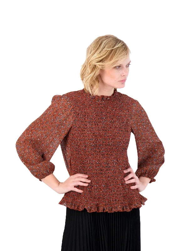 B Chic Print Smocked Top Elegant Women's 