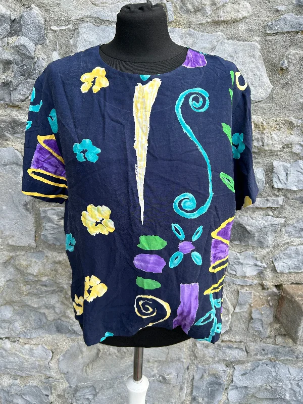 80s abstract navy top uk 10-12 Business