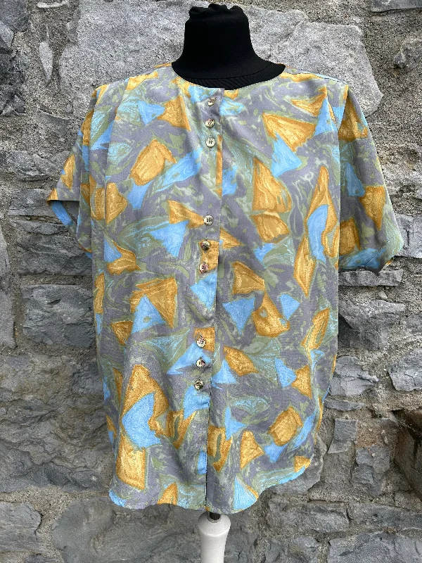 80s blue and yellow top uk 12 Youthful Women's Anime - inspired