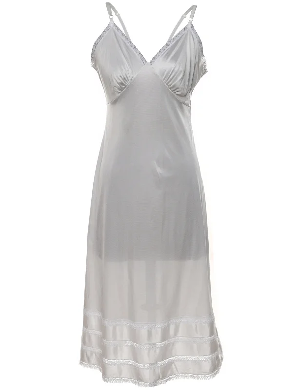 Silver Classic Lace Trim Slip Dress - M Confident Women's Power