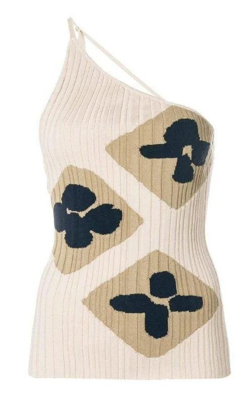 Rib Knit One Shoulder La Maille Caldu Top Feminine Women's Style 