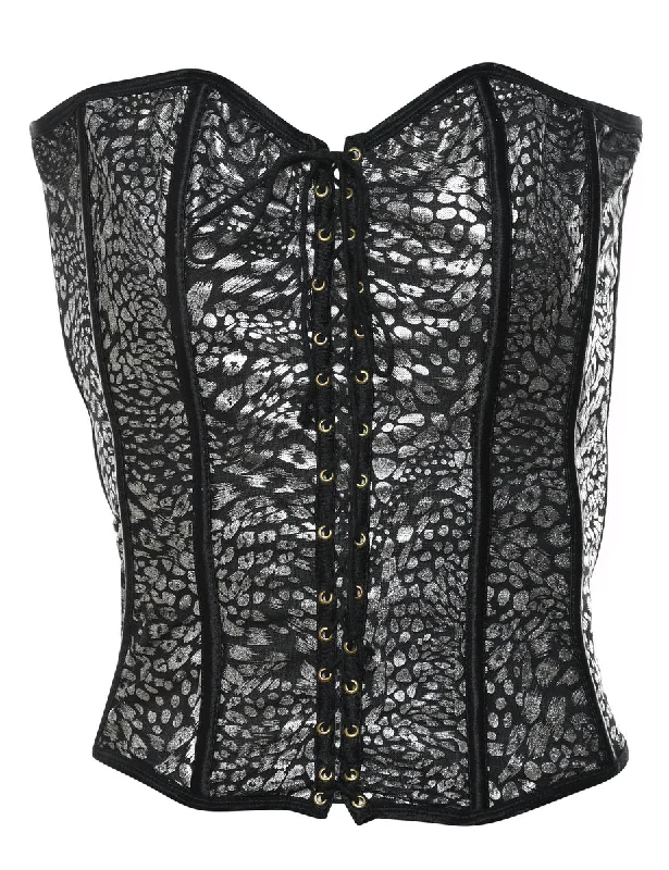 Black & Silver Animal Print 1990s Corset - S Bold Women's Animal Print