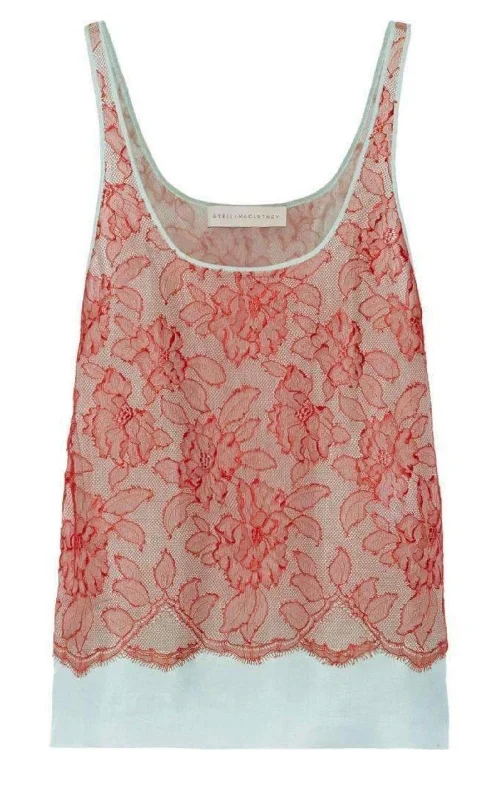 Bree Floral Motif Lace Over Silk Top Contemporary 