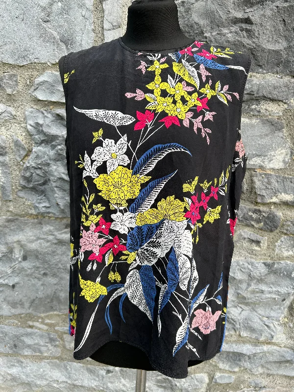 DVF Black&blue floral silk top uk 10 Elegant Women's Formal 