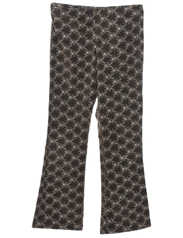 Floral Print Embroidered Y2K Trousers - W34 L33 Disco