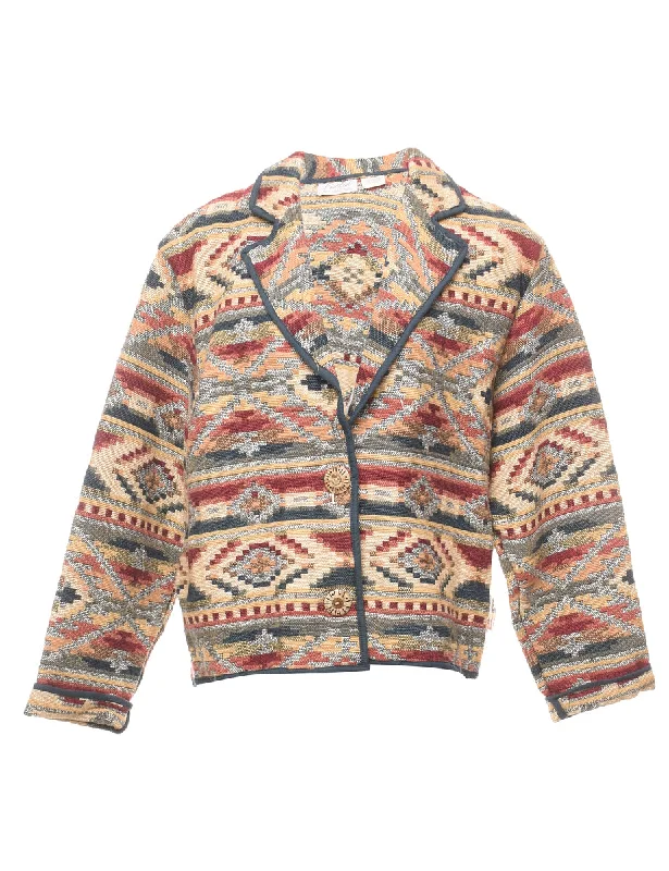 Aztec Print Multi-Colour Tapestry Jacket - L Athletic Women's 