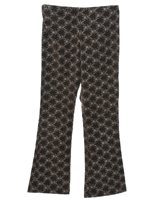 Y2K Floral Print Embroidered Trousers - W32 L32 Adventure