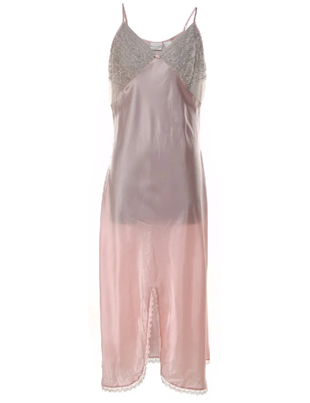 Pale Pink Lace Embroidered & Beaded Nightdress - M Hip Women's Urban