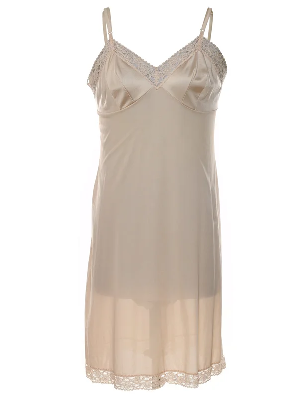Champagne Lace Trim Slip Dress - S Monochromatic Office Style
