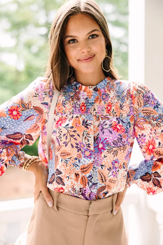 Skies are Blue: Make Your Day Mauve Pink Floral Blouse Dapper Women's Bow - adorned