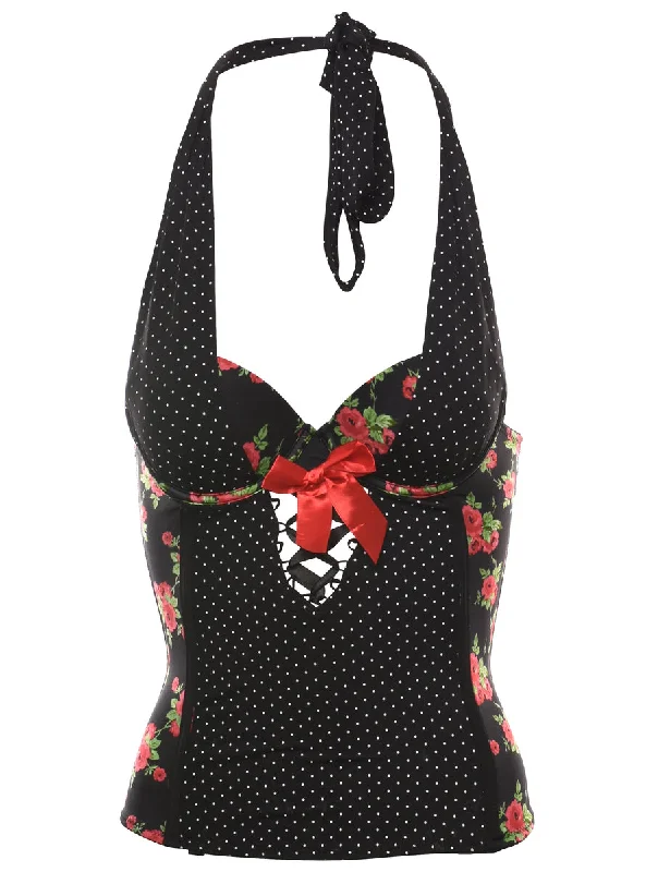 Floral & Polka Dot Print Halterneck Corset - XS Relaxed Women's Beachy