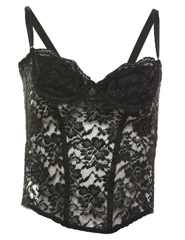 Black Lace 1990s Bustier - S Dapper Women's Bow - adorned