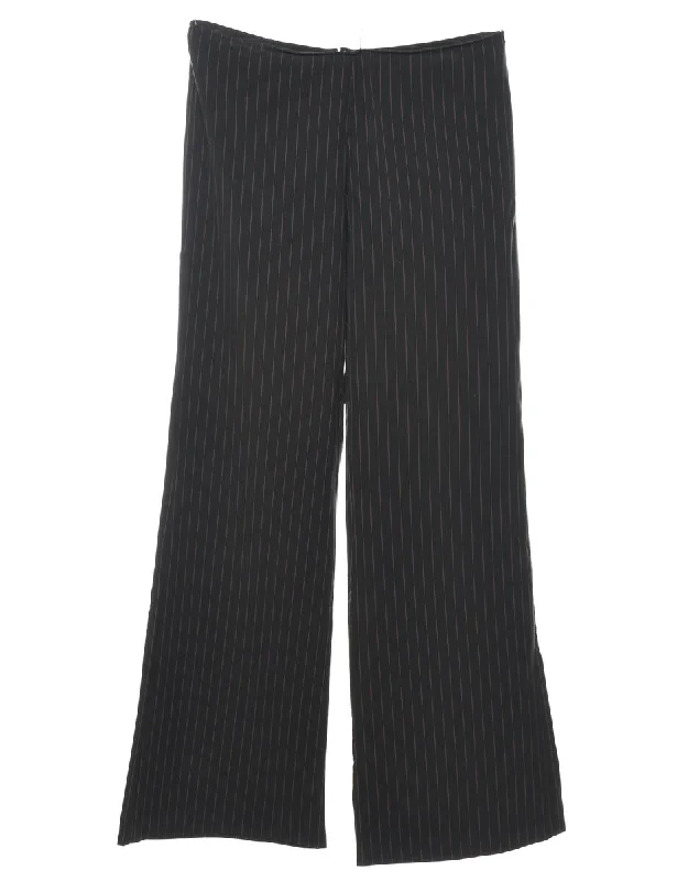 Black Pinstriped Y2K Trousers - W31 L31 Youthful Women's Anime - inspired