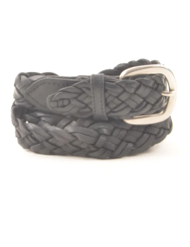 Black Leather Woven Belt - L Elegant Women's 