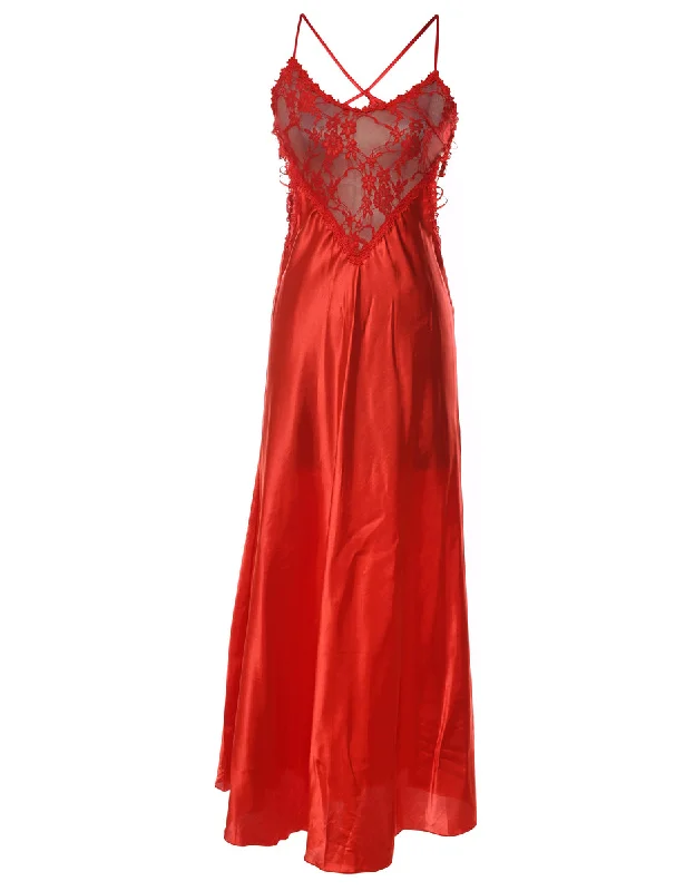 Red Silky Criss-Cross Back Lace Nightdress - S Classic Women's Tweed