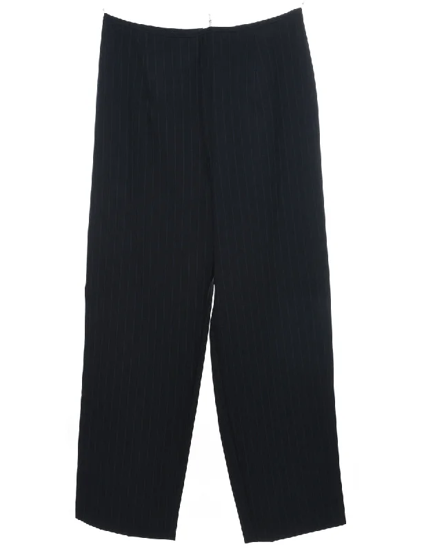 Black Pinstriped Trousers - W30 L30 Laid - back Women's Style