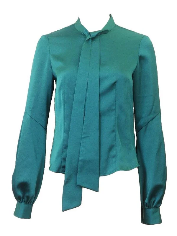 Sharrone Teal Satin Blouse Cozy Women's Sherpa - lined