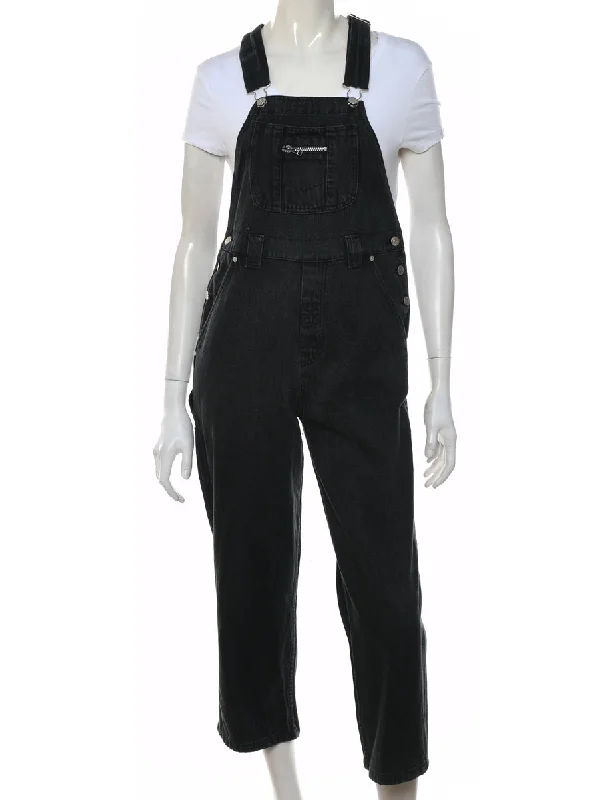 Black Adjustable Dungarees - W32 L25 Refined Women's Hand - crafted