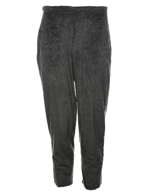 Dogtooth Design Black & Green Velour Trousers - W24 L27 Luxurious Women's High -  end